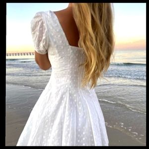 Yeanzijun Eyelet Lace Beach Dress, White, Sz M